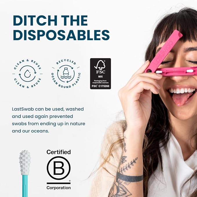 LastSwab® Reusable Cotton Swabs for Ear Cleaning - The Sustainable and Sanitary Alternative to Single-Use Q Tips - Zero Waste and Easy to Clean - Comes with a Convenient Travel Case Holder - Turquoise
