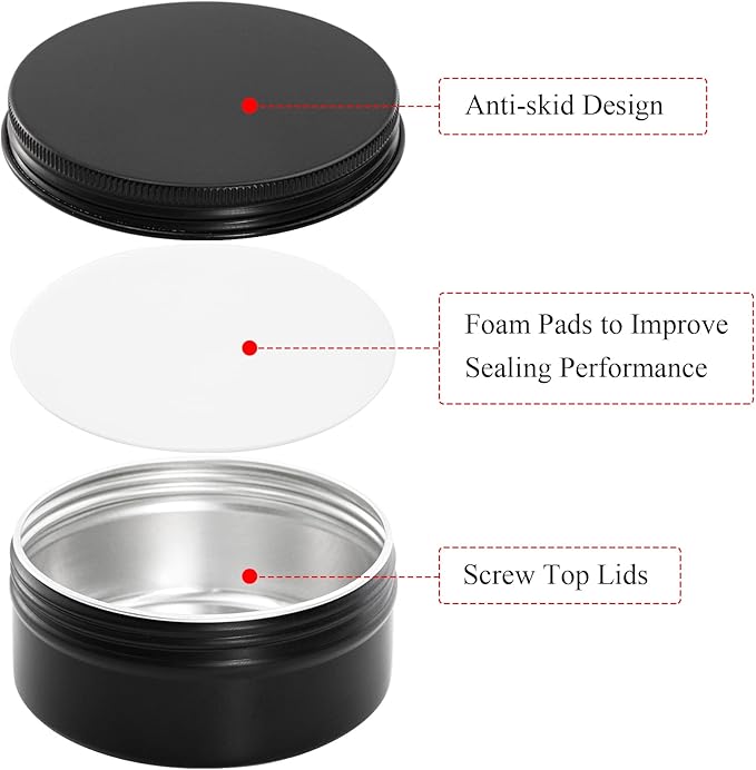 Foraineam 48 Pack 4 oz Metal Round Tins with Screw Lid, Black Aluminium Empty Candle Tins Storage Tin Jars, Cosmetic Sample Containers Travel Tin Cans for Salve, Cream, Spices or Candles