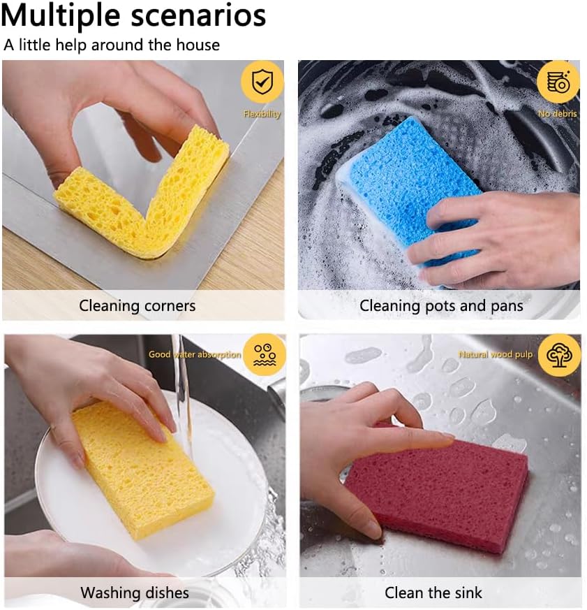 Kaufibre Heavy Duty Cellulose Kitchen Sponges - Scratch-Free Super Absorbent for Dishes, Cast Iron Pans & Cookware, Reusable Multi-Surface Easy Rinse 3-Pack - Image 5