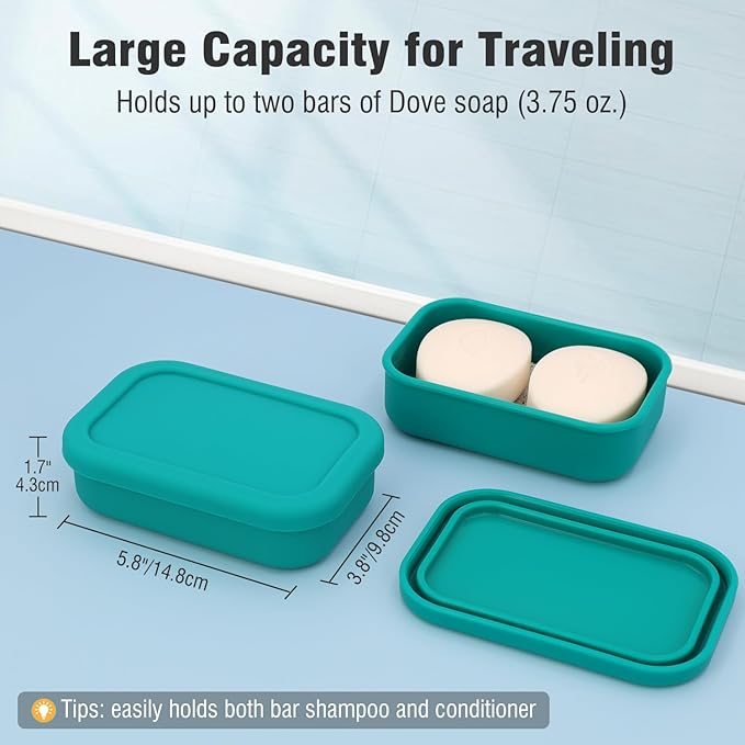 Enhanced Leak Proof Travel Soap Case, AIMAIAIMAI Silicone Soap Container with Draining Layer, Portable Bar Soap Holder for Bathroom, Camping, Gym, Easy to Clean (Green)