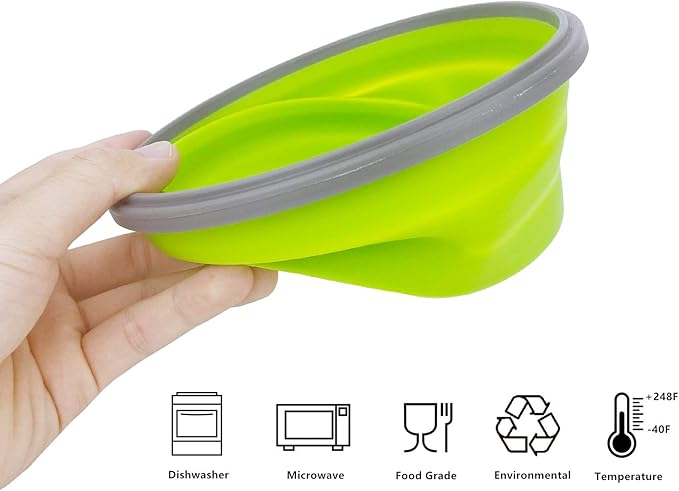 CCyanzi 1200ml Collapsible Camping Bowl Silicone Food Storage Container with Lid and Foldable Stainless Steel Fork Spoon, for Picnic, Travel, Camping, RV, Fridge and Microwave Bowls