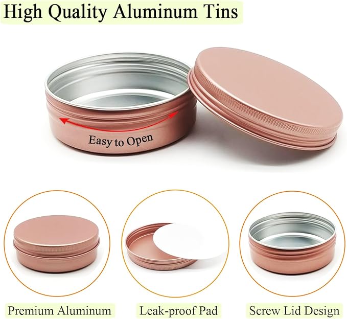 6pack 100ml Aluminum Tin Jars, 100 Gram Empty Travel Cosmetic Sample Container Screw Cap Lid, 100g Metal Tins Can for DIY Crafts, Lip Balms, Face Cream, Candle, Tea, Paint, Slime, Matte-Pink