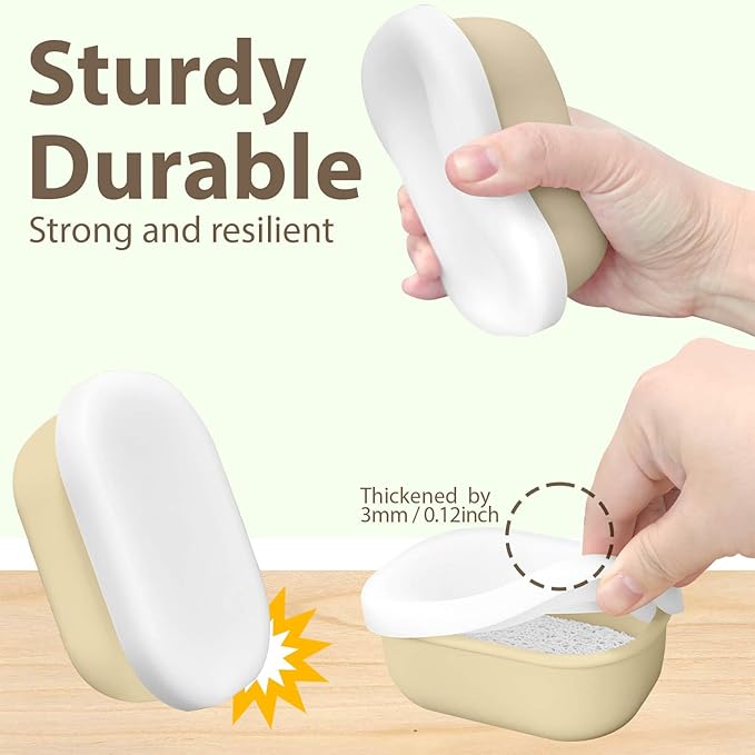 Leakproof Silicone Travel Soap Case with Drainage Layer, Silicone Bar Soap Holder Compact Portable Shatterproof Soap Container Box for Bathroom Gym Camp Travel Toiletries (Sand, Clear Lid)