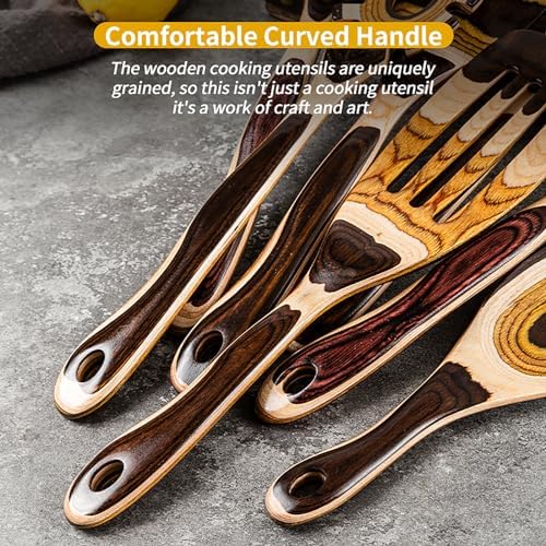 Gudamaye 7-Piece Brown Pakkawood Utensils Set – Sturdy, Eco-Friendly, Wooden Spoons for cooking, Wooden Utensil for cooking, Wooden Kitchen Tool, Home & Kitchen Gifts for Men and Women - Image 6
