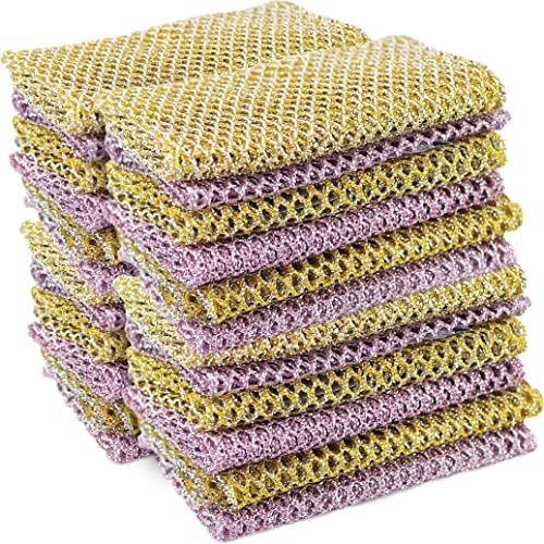 Non-Scratch Dish Scrubbers (24 Pcs) — Outlasts 7+ Sponges, Stays Odor-Free | Replace Smelly Kitchen Sponges | Non-Absorbent Mesh | Safe on Non-Stick, Cast Iron, Glass | Made in Korea Since 2012 by TheCrownChoice