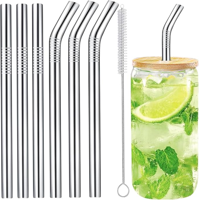 Jumbo Smoothie Straw Stainless Steel, Set of 6 Metal Milkshake Straws 0.4" Wide 10.5" Long Straws, Long Lasting & Food Grade, Metal Straw s Reusable for Smoothie, Milkshake, Beverage