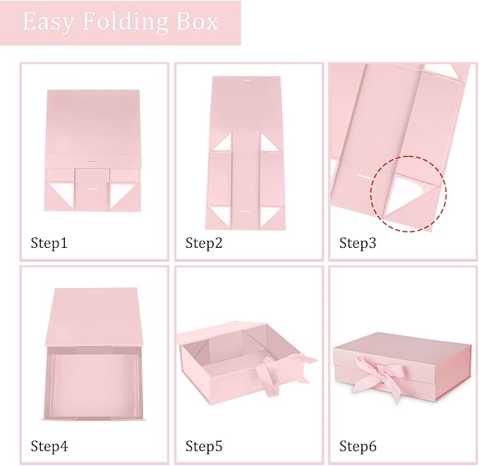 DaiJoob Large Pink Gift Box with Lid for Presents 13x9x4 Inch with Ribbon and Magnetic Closure (Pack of 1)