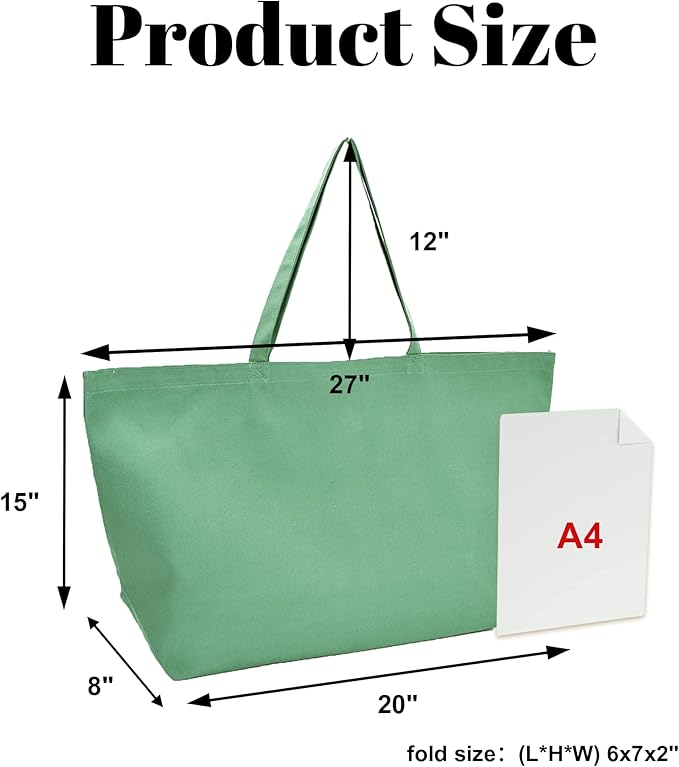 Large Canvas Tote Bag - Reusable Grocery Bag Foldable Heavy Duty Shopping Bag for DIY Art Crafts Painting Embroidery