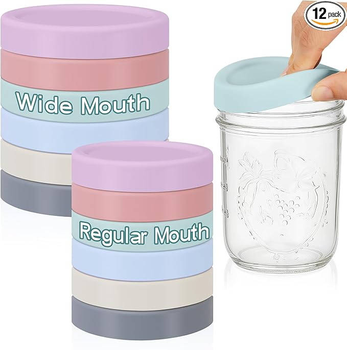 12 Pcs Mason Jars 6 Wide and 6 Regular Mouth Lids Mason Jar Lids Thickened Leak Proof Lid for 86 mm and 70 mm Wide and Regular Mouth, Reusable Canning Jar Caps(Morandi)