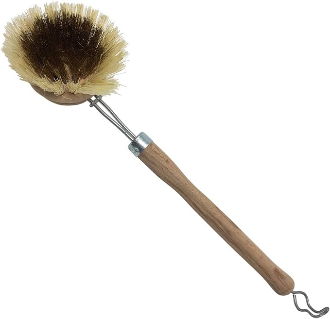 LOLA - The Original- Pot & Pan Brush, Heavy Duty Brass Wire & Tampico Bristles, Handle Made from Sustainable Birch Wood for Cleaning, 1 Pack