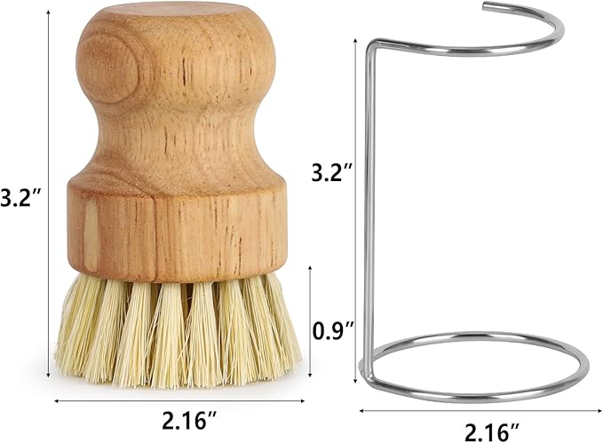 2Pcs Bamboo Dish Brush with Drain Rack - Bamboo Scrub Brush with Natural Sisal Bristles for Dishes Iron Pot Pan Sink Cleaning