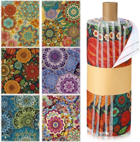 Redbaker 60 Pcs 18 Pcs Reusable Paper Towel for Kitchen,Boho Floral Style by Redbaker