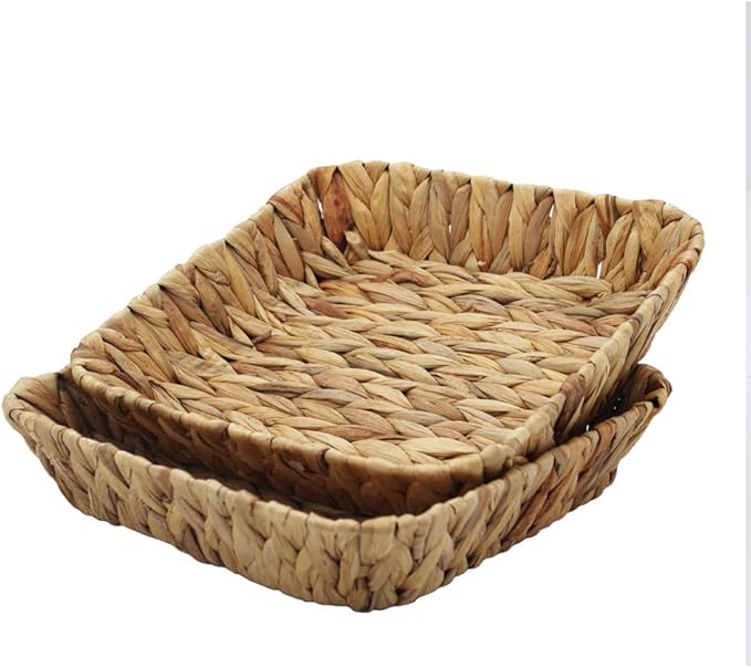 Grass Weaving Tray, Grass Storage Bins for Fruit or Tea,Arts and Crafts. (1) (Rectangle-2PCS)