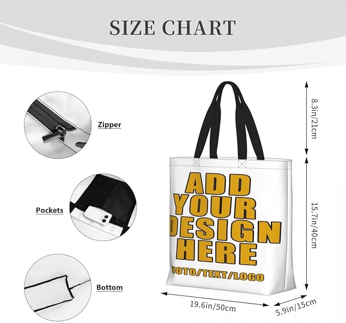 Custom Large Black Tote Bag With Pocket Extra Large Reusable Grocery Bags