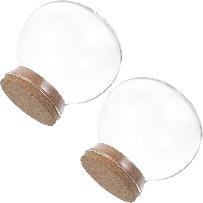 BESPORTBLE 2pcs Airtight Glass Jars with Wooden Cork Lids Spherical Canisters for Food Storage Preserving Freshness of Candy Tea Snacks and Pantry Ingredients