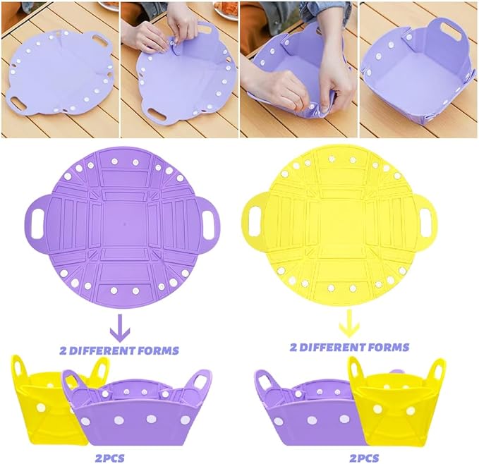 4 PCS Camping Bowl, Collapsible Silicone Bowl, Portable Camping Tableware Folding Picnic Bowl, Food Grade Material, Reusable,Space Saving,for Lunch Family Picnic