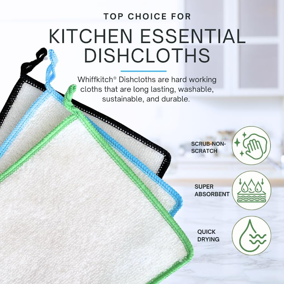 Whiffkitch Dishcloths Kitchen Dishrag Cleaning Scrub Reusable 3pk 6x7in - Image 2