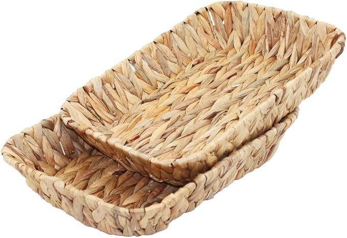 Fruit Tray, Grass Weaving Storage Bins for Fruit or Tea,Arts and Crafts.(2) (RectangleC-2PC)