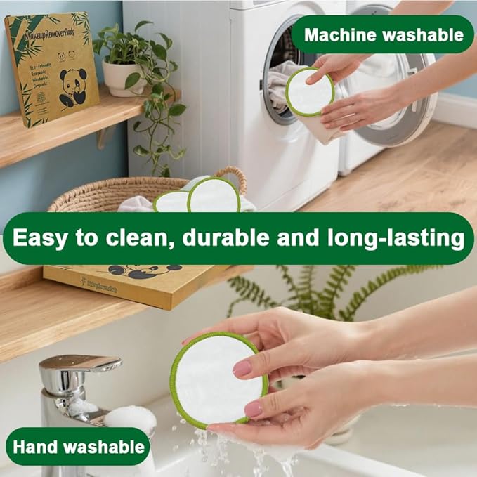 30 Pack Reusable Makeup Remover Pads with Laundry Bag and Round Box, Eco-Friendly and Suitable for All Skin Types, Washable Bamboo Reusable Cotton Rounds for Face Colourful