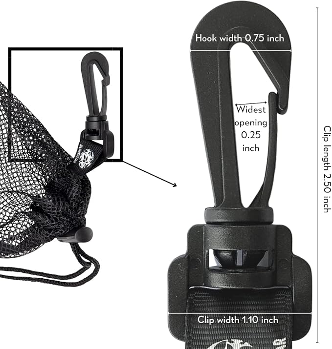 PALTERWEAR Mesh Drawstring Bag With Clip and Toggle Closure - For Water Sports, Hiking, Clamming - Multi-Use Set of 4 (Black, 10 x 15 inch)