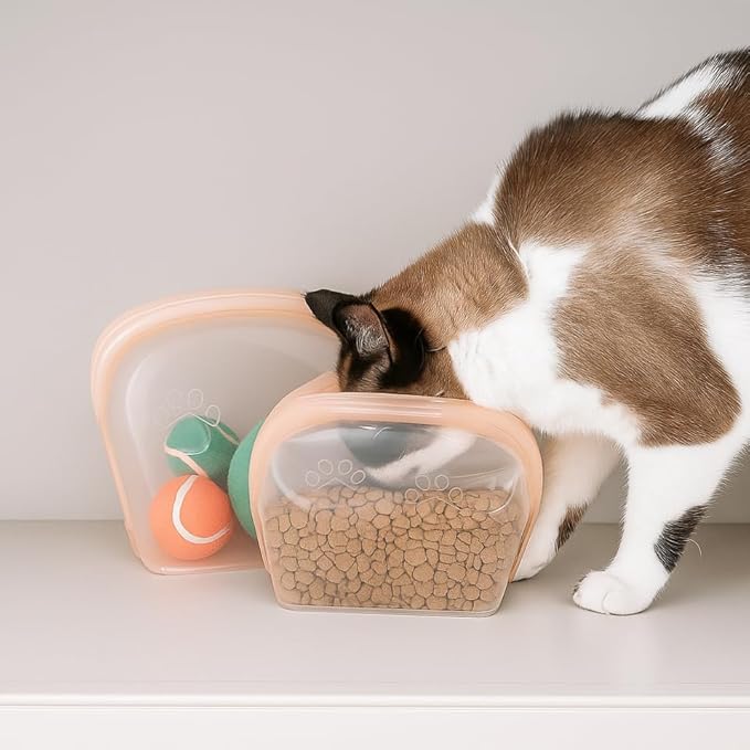 SnapPack Premium Silicone Reusable Pet Storage Stand-Up Bags, Pet Duo Set, Microwave, Dishwasher, Oven and Freezer Safe, BPA Free, Leak-free, and Eco-friendly |1000ml & 2000ml Set (Peach)
