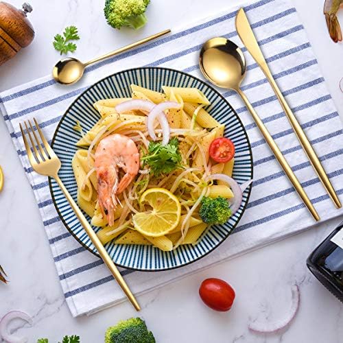 AARAINBOW 8 Pieces Stainless Steel Flatware Set Portable Reusable Cutlery Set Travel Utensils Set Including Chopsticks Knife Fork Spoon Straws Cleaning Brush Dishwasher Safe (Golden) - Image 3