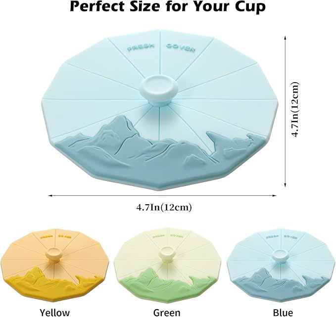 Silicone Cup Covers (Set of 3) ， Multicolored Silicone Lids for Mugs, Cups, Flexible Mug Covers，Hot Cup Lids for Coffee & Tea