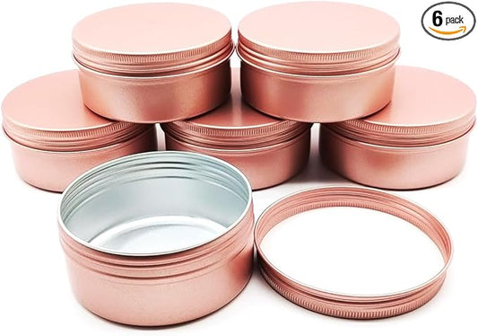6pcs 150ml Aluminum Tin Jar with Screw Cap Lid, Empty Refillable Makeup Lip Balm Container Round Travel Jar Cosmetic Pots, Metal Cans for Slime Salve Cream Candle Powder Tea Beads, Matte-Pink