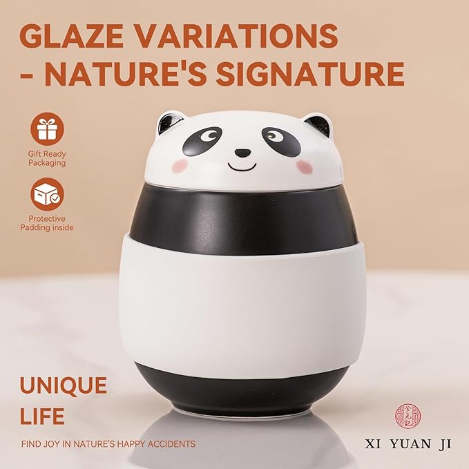 14.8oz Cute Panda Ceramic Mug with Lid & Heat-Resistant Silicone Sleeve – 1340℃ High-Fire Hand Warmer Coffee Cup, Lead-Free & Microwave Safe, Great Gift for Cold Days