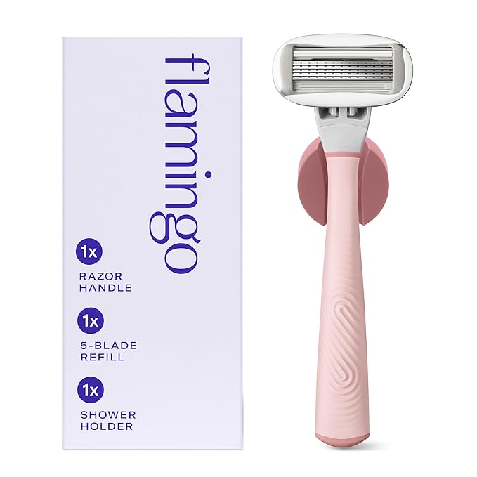 Flamingo Razors for Women, 1 Razor (Rose) Handle, 1 Razor Blade Refill, and 1 Shower Holder