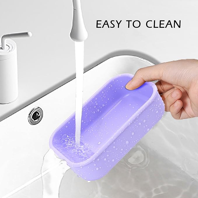 Enhanced Leakproof Silicone Travel Shampoo bar Holder, Shampoo and Conditioner Bar Container, Soap Box for Handmade Soap, Shatterproof Soap Holder for Save Soap (Clear&Violet)