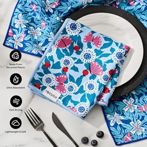 RECYCO Waffle Kitchen Towel Set of 2 - Quick Dry Microfiber Sustainable Dish Towels - Absorbent Reusable Cleaning Tea Towels - Lightweight Hand Towels,16”x 28”, Cloud Blue - Image 2