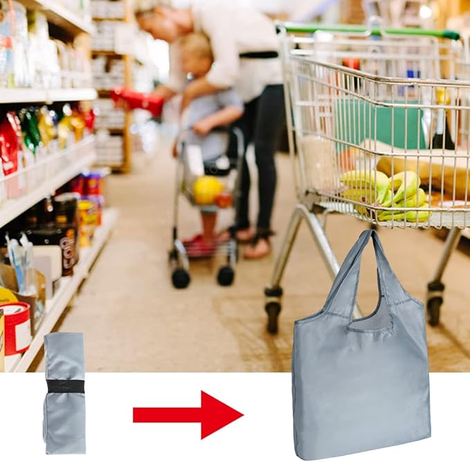Aricsen 20 Pack Durable Colorful Folding Reusable Grocery Bags Handles Bulk Strong, Colored Eco Friendly Shopping Foldable Kitchen Large Washable Pocket Nylon, Polyester Color Cloth Fabric