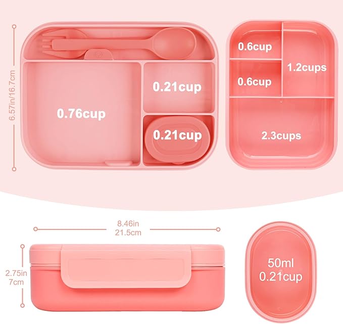 Caperci Bento Lunch Box for Adults - Stackable Leakproof 47oz Lunch Containers for Adults with Sauce Container - Idea for Office, On-the-go, Microwave/Dishwasher Safe, BPA Free (Pink)