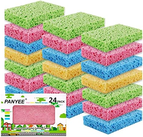 Compressed Cellulose Kitchen Sponges 24Pack,Non-Scratch Biodegradable Natural Sponge Scrub for Dishes Cleaning,Funny Colorful DIY Sponge for Kids by PANYEE