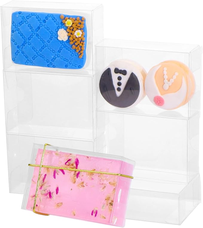 100PCS 3.5x2.36x1.2 Inch Clear Plastic Soap Boxes Packaging - Small Bakery Favor Boxes for Macarons, Cookies & Candies, Perfect for Homemade Soap Gifts, Wedding & Birthday Parties