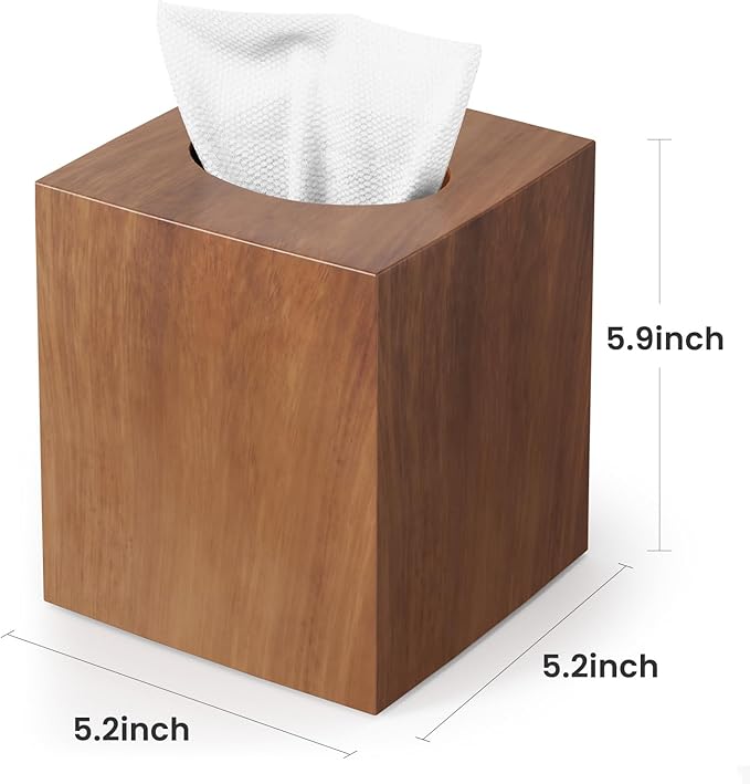 Tissue Box Holder, Tissue Box Cover Square Facial Tissue Holder Storage for Bathroom Vanity, Countertops, Dressers, Night Stand and Offices, Modern Farmhouse Decor, Wood Grain