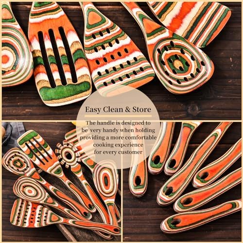 Gudamaye Pakkawood 7-Piece Red Wooden Cooking Utensils, Wooden Spoons for Cooking,Wooden Spoon Set, Wooden Kitchen Utensil set, Pakkawood kitchen Utensils for Serving, Bridal Shower Gifts - Image 5