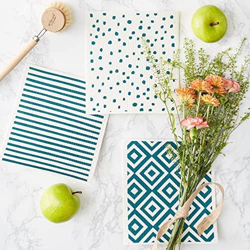 DII Swedish Dishcloths for Kitchen & Cleaning, Reusable, Machine Washable & Dishwasher Safe, Biodegradable, 7.75 x 6.75, Teal & White - Image 5