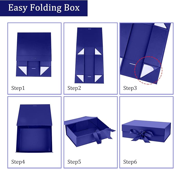 DaiJoob Gift Box with Lid for Presents 10.5x7.5x3.1 Inches with Ribbon and Magnetic Closure(1-Pack) (Blue)