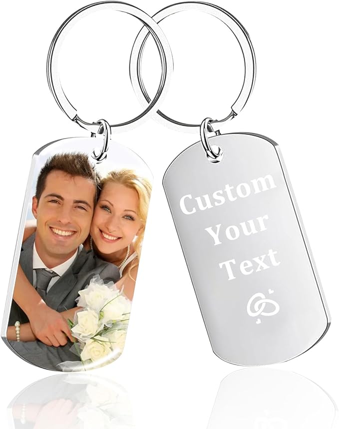 Custom Keychain Double Sided Personalized Picture Text Keychains Engraving Photo Key chains Gifts for Women Boyfriend