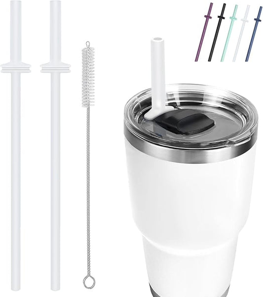 Silicone Straw for Yeti Rambler, 2PCS Reusable Straws & 1 Cleaning Brush for Yeti 30/20 oz Tumbler with Magslider Lid, Adjustable Drinking Straws Accessories Patent Pending (Transparent)
