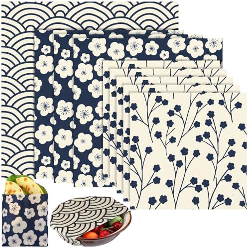 Tigeen 9 Pack Reusable Beeswax Wrap for Food Chinoiserie Beeswax Paper for Sourdough Bread Cheese Paper Wrapping Wax Cloth Food Wraps Bread Sandwich Wrapper 1 XL 3 Medium 5 S(Beige,Japanese) by Tigeen