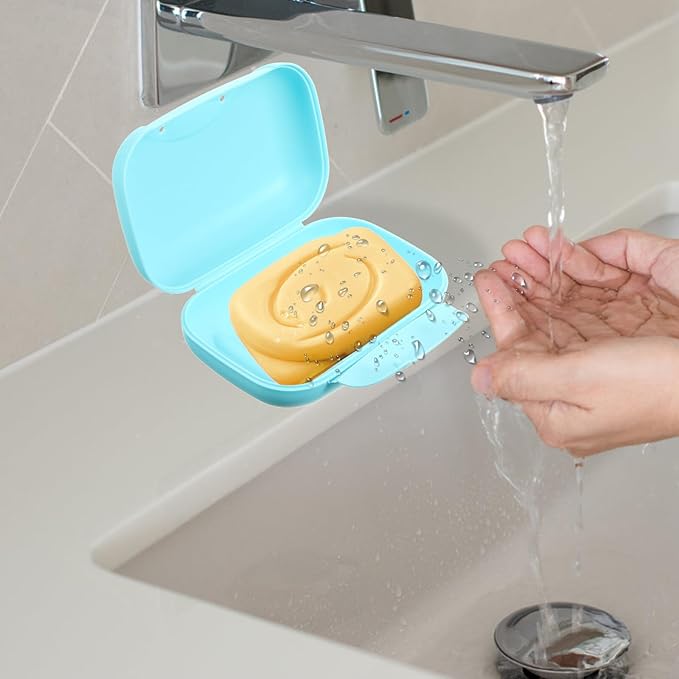 Portable Large Blue Soap Dish Container with Lock Lightweight Travel Soap Holder for Hiking Camping Bathroom Use Leakproof PP Plastic Case