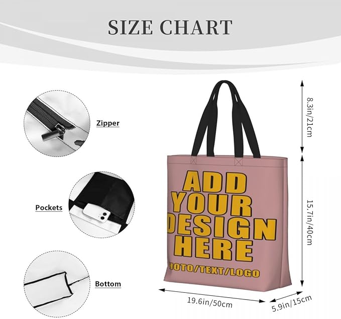 Custom Large Black Tote Bag With Pocket Extra Large Reusable Grocery Bags