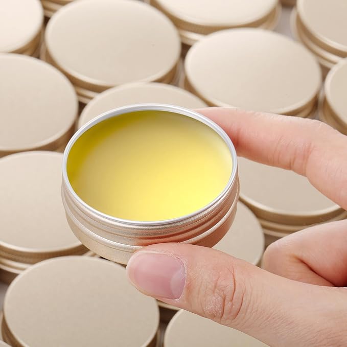 Patelai 64 Pieces Lip Balm Tin Containers Screw Top Round Tin Cans Aluminum Jar with Screw Lid, Empty Bottle Travel Cosmetic Sample Container for DIY(1 oz,Champagne)