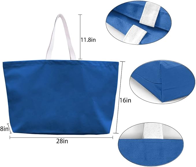Large Canvas Tote Bag-Extra Big Shopping Beach Totes Bags Reusable Largest Grocery Plain Solid Bag 28"x8"x16"