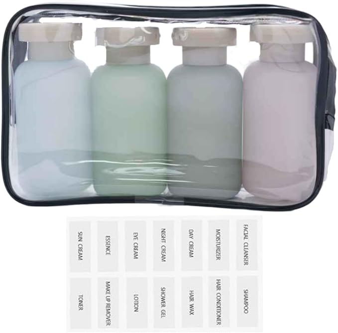 3.4oz Travel Shampoo Bottle with Flip Cap, Leak Proof Plastic Squeeze Bottles, Reusable Empty Travel Shampoo and Conditioner Bottles for Creams, Lotion, Foundation, Conditioner (Forest Series, 4Pcs)
