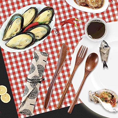 Wooden Spoon Fork Knife Eating Flatware Set Portable Utensil Set with Case, Reusable Wooden Cutlery Travel Utensils Set, 2 Spoons and 2 Forks and 2 Knives (Color 2) - Image 7