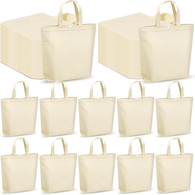 Paterr 100 Pcs Reusable Grocery Bags Bulk Shopping Tote with Handle Non Woven Portable Foldable Tote Bag Gift with Button